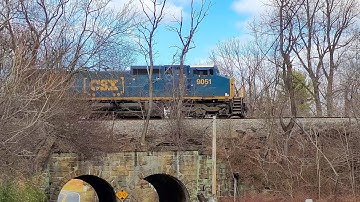 CSX dash 9 leads autorack train over historic Twin Arch Bridge