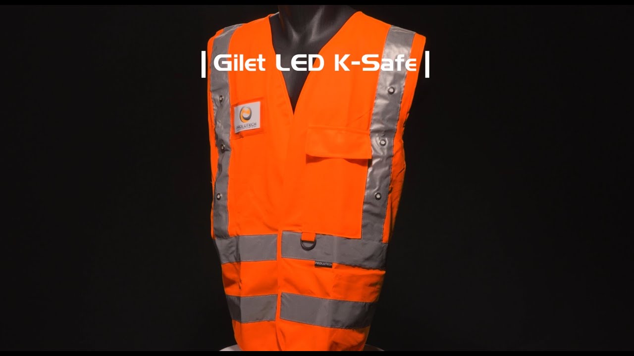 Orange Warnweste mit LED 3 Stufen reflektierend - Metal Badge