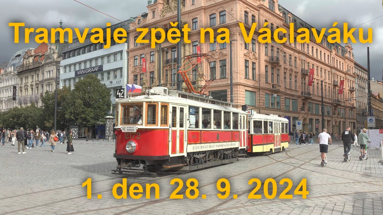 Návrat tramvají na Václavské náměstí s novými výhybkami, 28.9.2024 | 8K HDR 60p