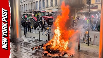 Farmers Storm Brussels With Tractors As Fiery Protest Erupts Outside Parliament