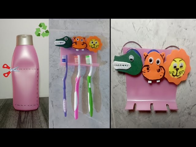 con un envase plastico hacer un porta cepillos - con envase de shampo  portacepillos para el baño 