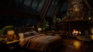 Rainy Night Sleep Therapy: Serene Thunderstorm & Fireplace Ambience - Rain Sounds for Deep Sleep