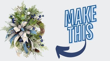 DIY Blue Winter Christmas Grapevine Wreath | How To Make A Floral Christmas Wreath