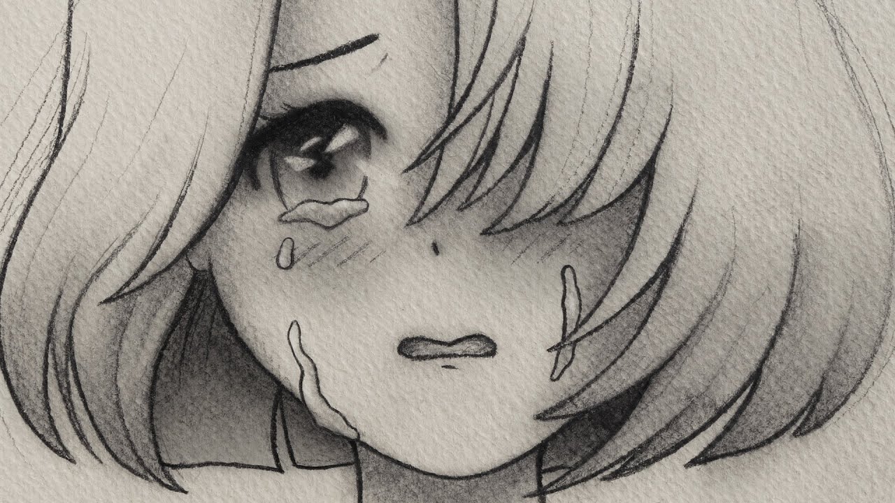 تعلم الرسم بالرصاص : كيف ترسم بورتريه انمي حزين | رسم بنت تبكي خطوة بخطوة للمبتدئين