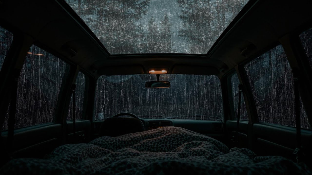 Rain Sounds & Thunder on Cozy Car ⛈ Deep Sleep ASMR, Peaceful Ambience, Meditation & Anxiety Relief