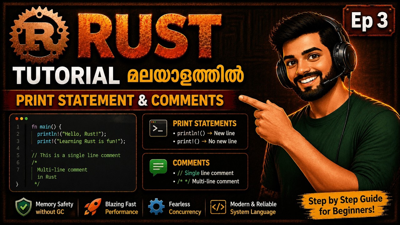 Rust Tutorial മലയാളത്തിൽ | Print Statement & Comments | Ep 3 - YouTube