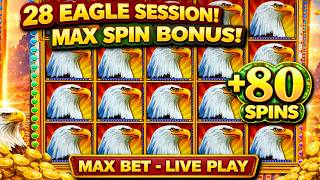 80 SPIN MAX BET BONUS UNBELIEVABLE WIN on Great Eagle II Slot!  WMS Classic Live Play MASSIVE FRENZY screenshot 4