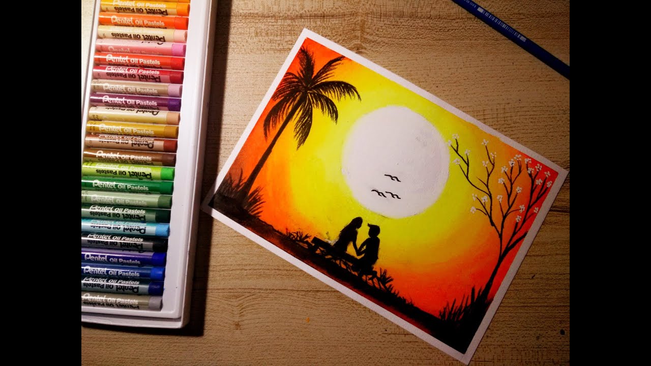 สอนวาดภาพรูปคู่รักโรแมนติกยามเย็น | How to draw sunset scenery