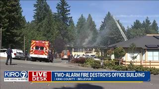 Fire destroys Bellevue office building, firefighters injured