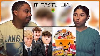 AMERICANS REACT TO BRITISH HIGHSCHOOLERS TRY AMERICAN HALLOWEEN CANDY