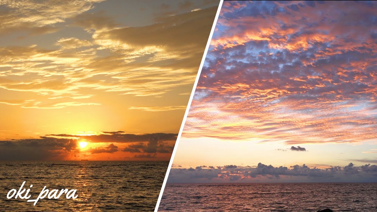 綺麗な雲 赤く染まる空 癒やしの1時間 波の音 沖縄の海 ビーチ サンセット ヒーリング Sunset Sound Of Wave Clouds Healing Relaxation 1 Hour Youtube