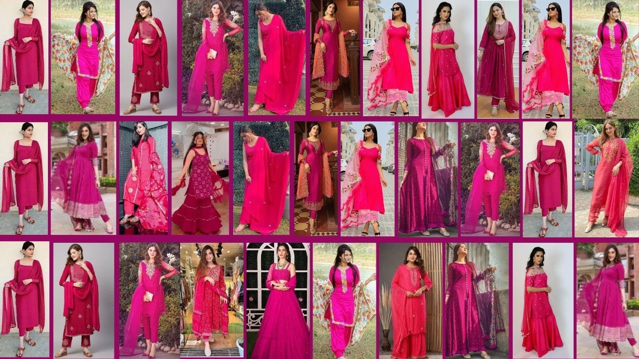 10 Type के Pink colour contrast combination suit design 2024 /new light  kurti baby dresses plain sut - YouTube