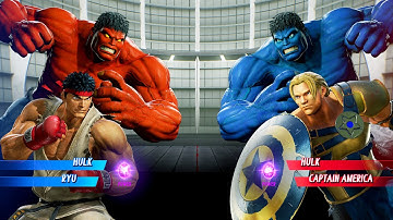 Red Hulk & Ryu vs Blue Hulk & Gladiator Cap (Very Hard) Marvel vs Capcom | 4K UHD Gameplay