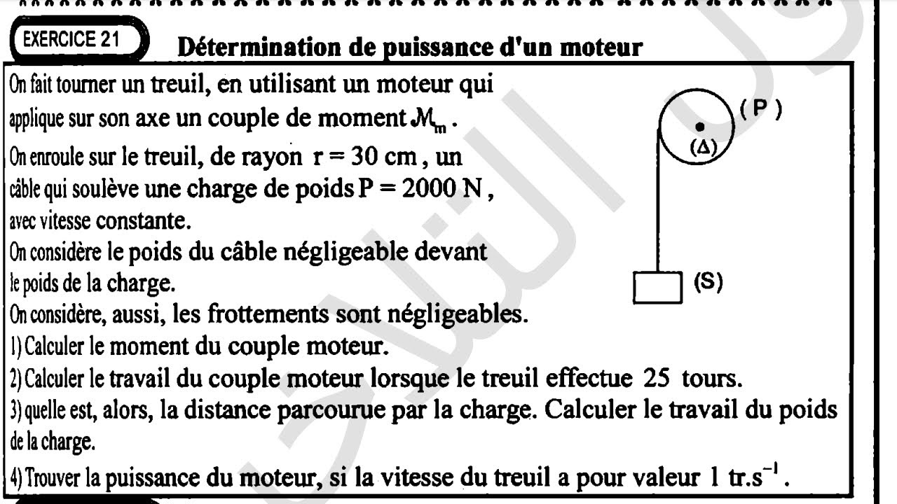 1S EXERCICE 21 TRAVAIL PUISSANCE CORRIGÉ 