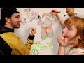 ART SCHOOL with ADLEY!!  Doodle Game and Color what you are thankful for craft with Dad Mom and Niko
