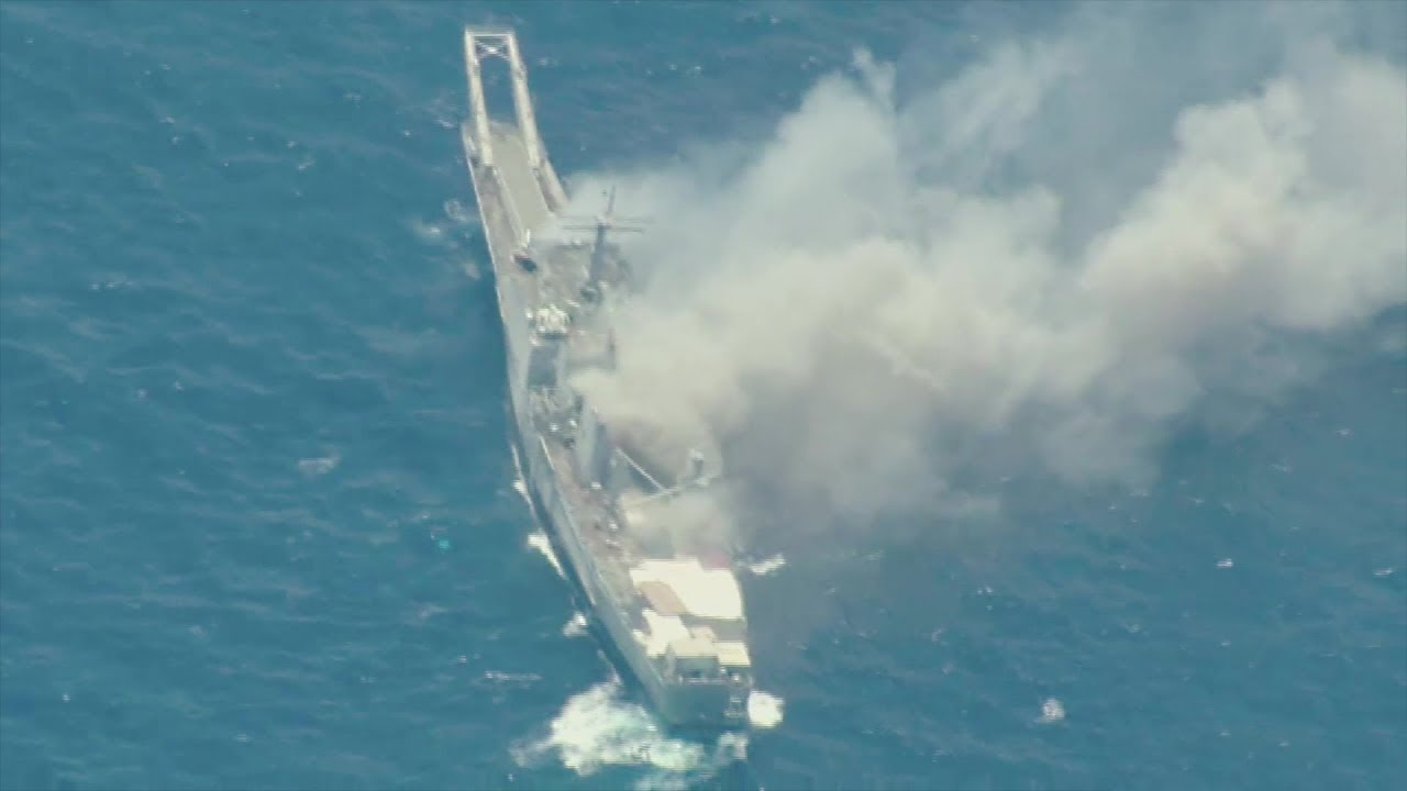 Us Japan Forces Sink Old Warship By Rockets Missiles And Torpedos Uss Racine Sinking Exercise