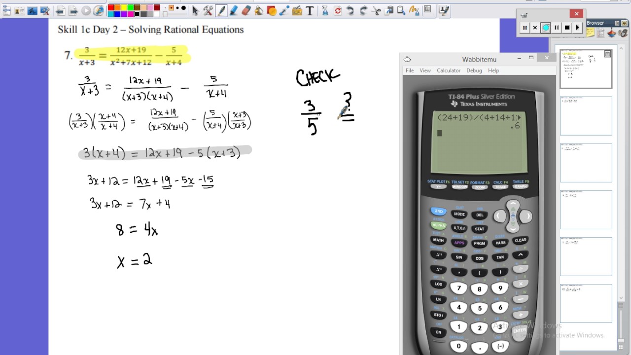 CA Skill 1c Day2 Part 2 Solving Rational Equations - YouTube
