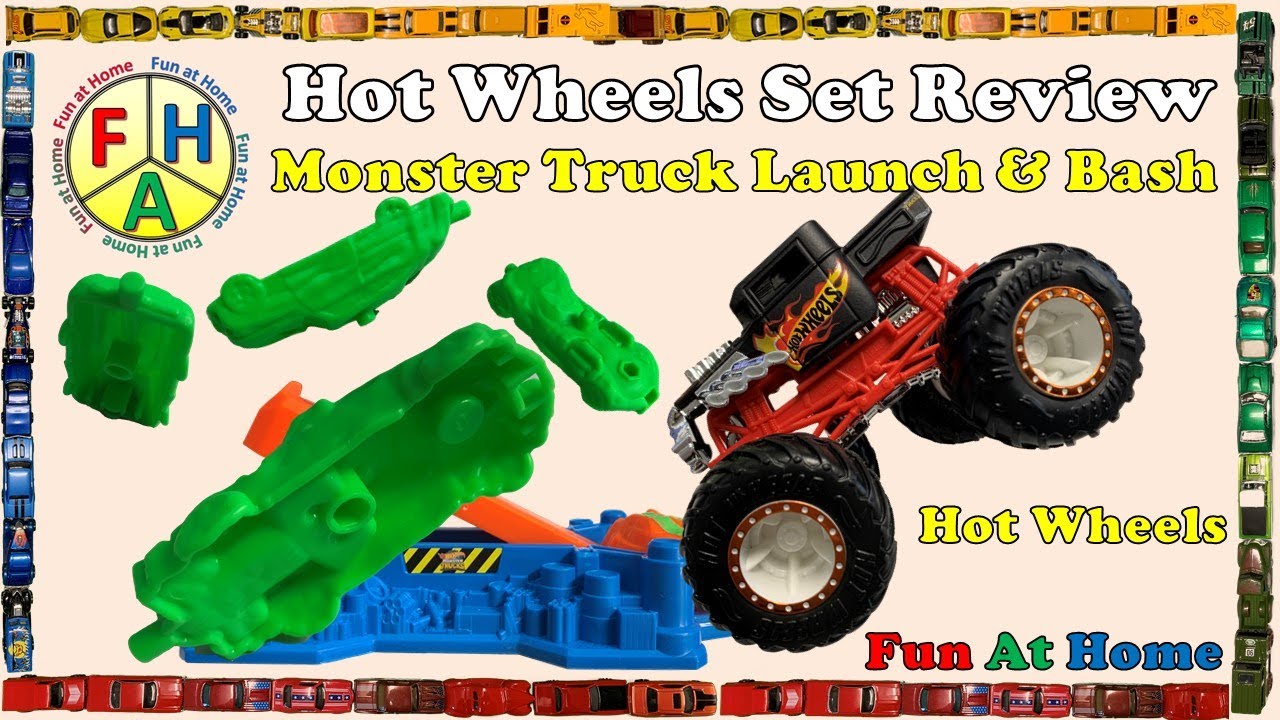 !! LAUNCH BASH CRASH !! Hot Wheels Monster Truck Launch and Bash Set