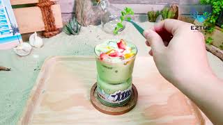 Whimsical Green Dessert Delight: Crafting Matcha Yogurt with a Surprise Element of Shark Jelly