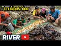 Picnic Eating Crabs And Delicious Food On Small River Picnic Eating Crabs And Delicious Food On Small River