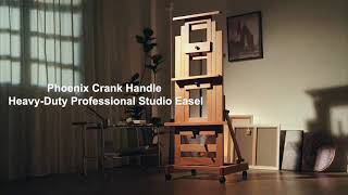 Phoenix Heavy-Duty Crank Studio Easel 3 Canvas Professional Beech Wood Easel Up To 118 Canvas