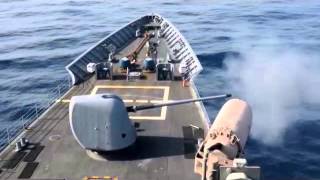 Uss Antietam Cg 54 Fires The Big Guns