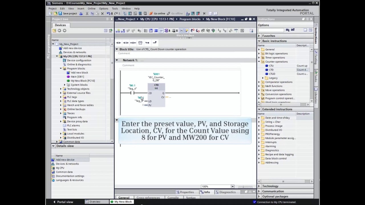 19: How to Use a Count Down Counter Block in TIA Portal - YouTube