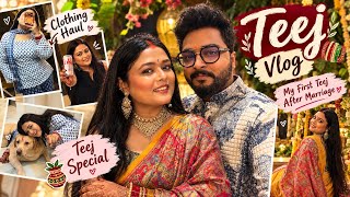 Details My First Teej After Marriage ❤️ | Teej Special Vlog + Clothing Haul ✨ #newlymariedcouple News