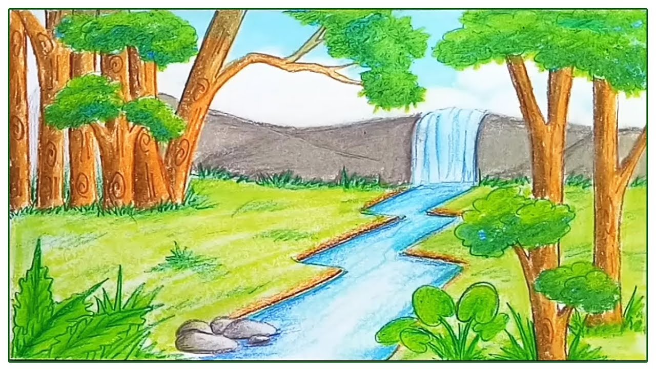 How to draw scenery of rainforest step by step - YouTube