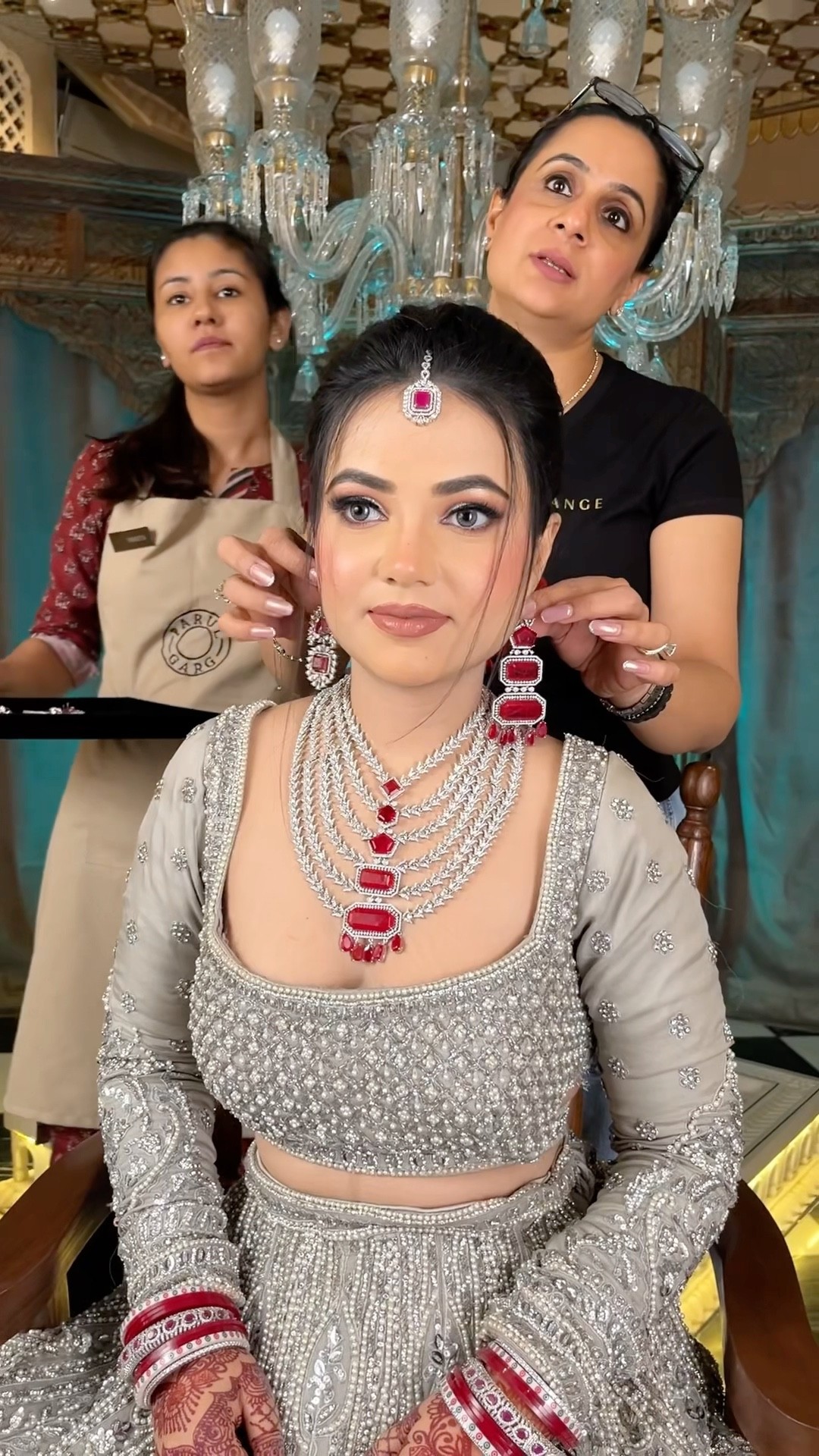 Silver lehenga paired with diamond and Ruby Jewellery ❤️ Parul Garg