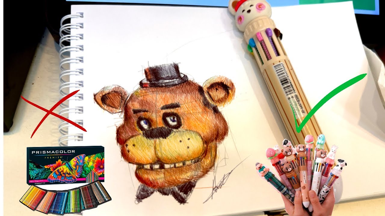 How To Draw Freddy Fazbear With Multicolour pen | Step By Step | FNAF