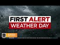 Spring storm with widespread rain; on and off again showers throughout the day