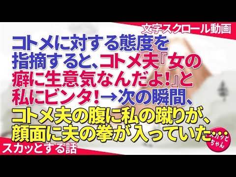 スカッとする話 コトメに対する態度を指摘すると、コトメ夫『女の癖に生意気なんだよ！』と私にビンタ！→次の瞬間、コトメ夫の腹に私の蹴りが、顔面に夫の拳が入っていた… スカッとちゃん