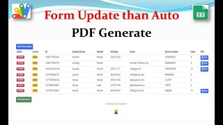 Web App Script to Google sheet data CRUD Operation Perform and Update Form than PDF Auto Generate