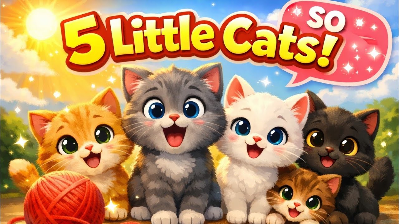 Five Little Cats 🐱 | Cute Counting Rhyme for Kids | Fun Cat Poem with Sweet Ending 🌞