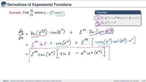 [Math 21] Lec 2.3 Implicit Differentiation, Derivatives of Exp and Log Functions (Part 3 of 3)