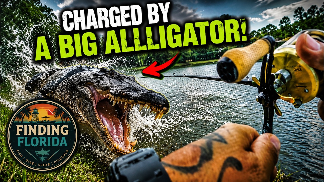 Charged by a big alligator bass fishing a lake in Florida #fishing #florida #viral #attack #fyp