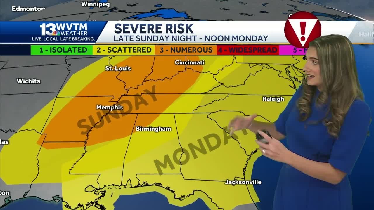Damaging wind, hail, and a few tornadoes possible Monday in Alabama ...