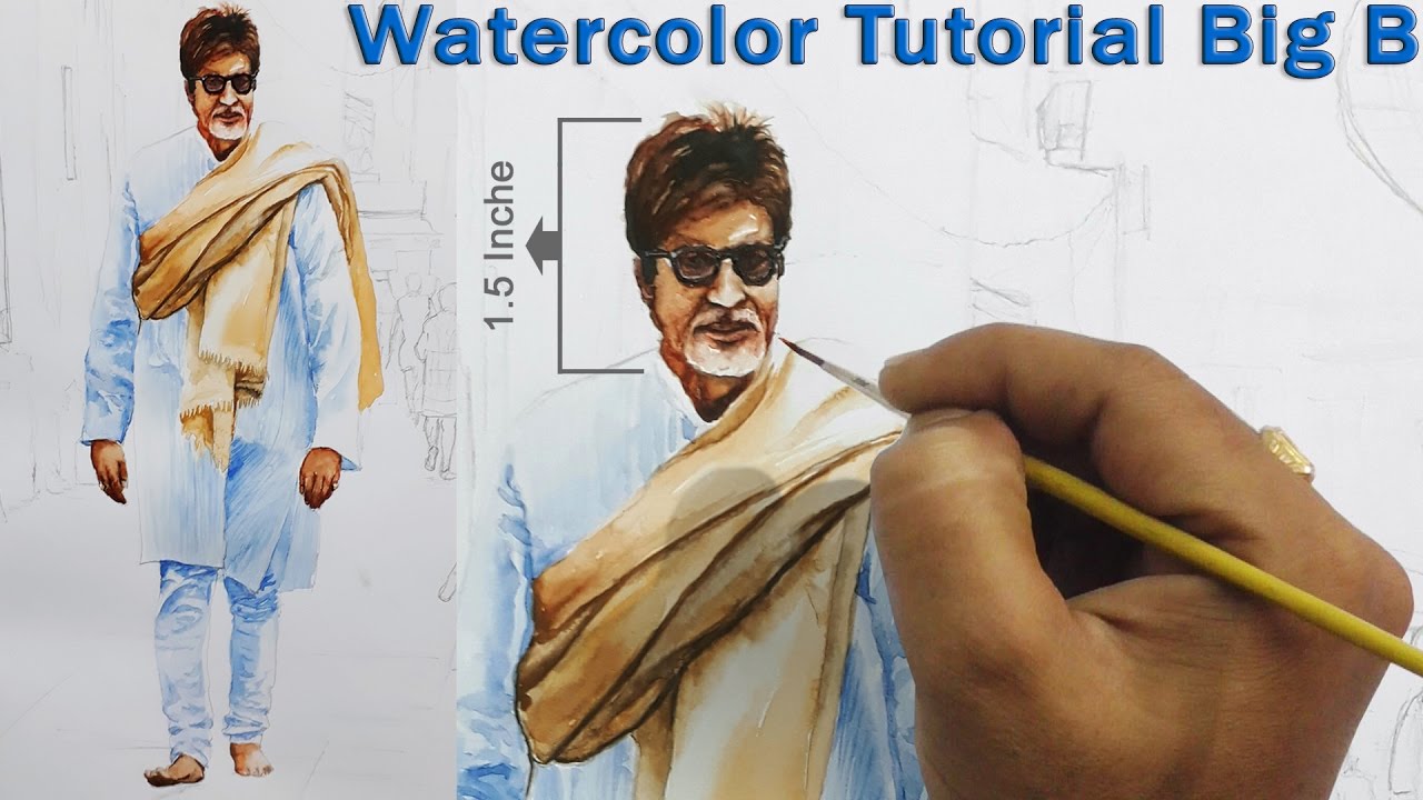 How to paint small faces and figure watercolor tutorial Big B by Nihar Debnath