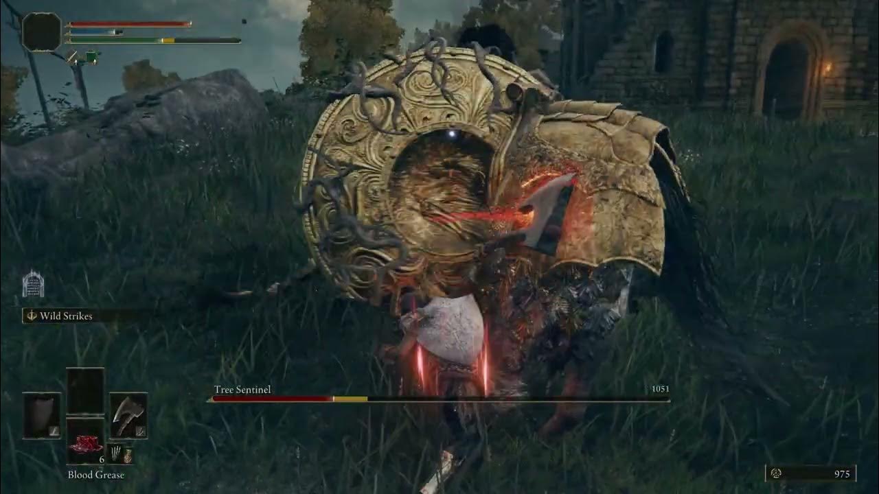 Elden Ring Tree Sentinel NO DAMAGE Great Axe+8, blood grease and wild