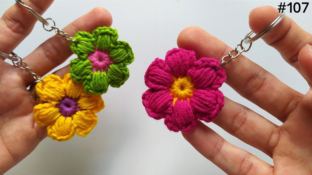 como fazer chaveiro de croche fácil - flor puff