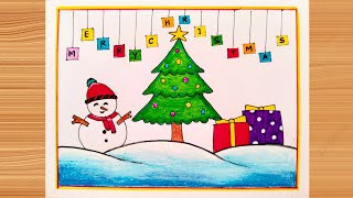 Christmas Drawing | Christmas Tree Drawing| Merry Christmas Drawing| Christmas scenery Drawing