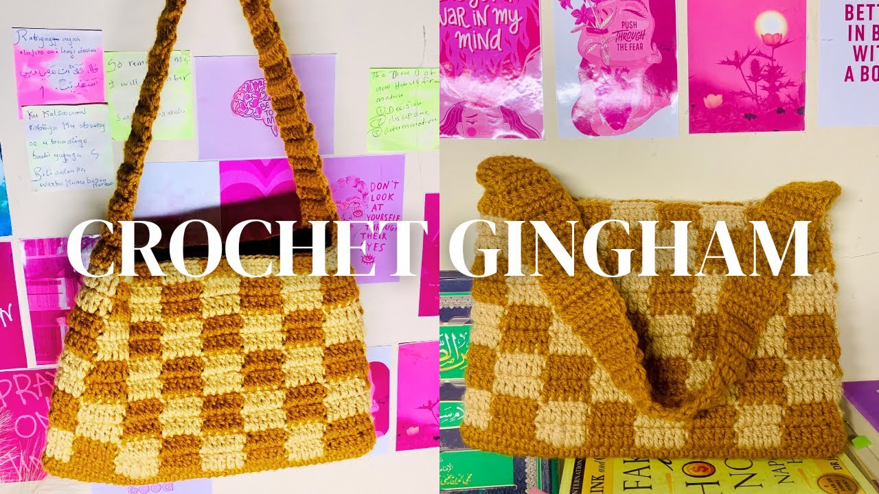 Simple crochet gingham tote bag | Hafsa jiqin
