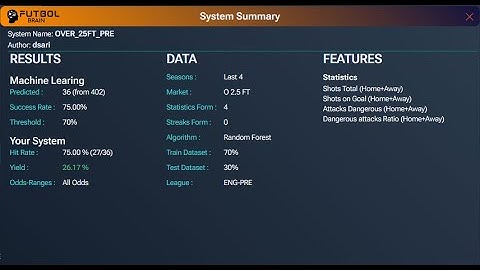 Machine Learning System OVER 2.5 goals FT ENG PRE