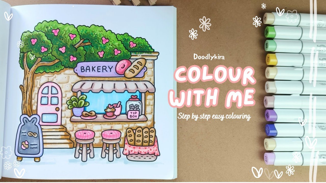 Calm & Cozy Coloring, Cute Bakery Scene | Doodlykira | cozy corner 