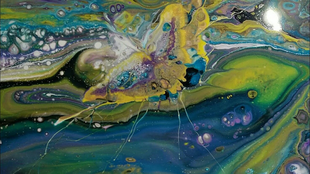 Flip cup acrylic pour art 16x20 canvas "Meadow" - YouTube