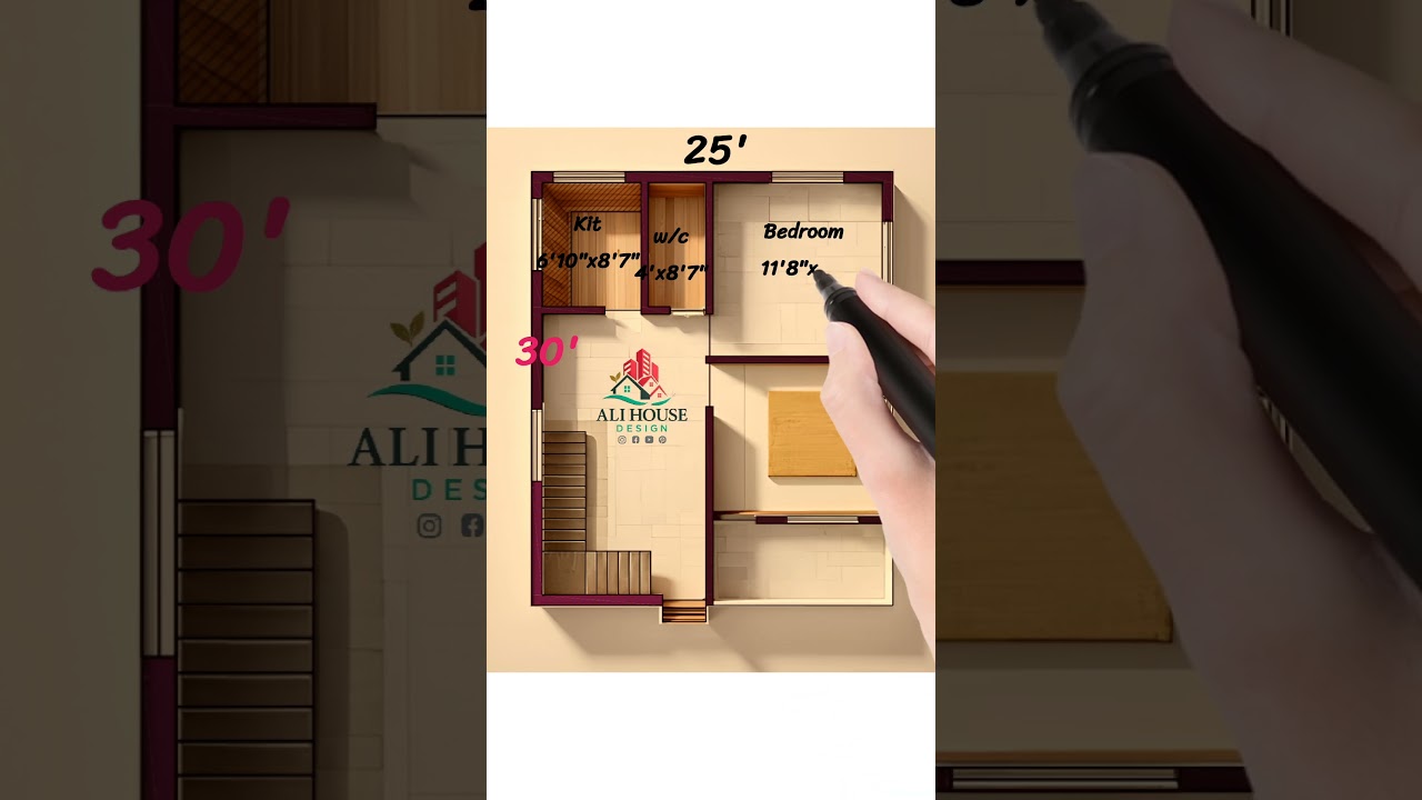 25 By 30 2 Bedroom 3D Floor Plan 