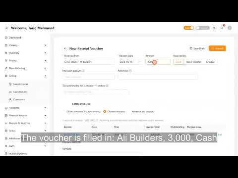 How to Receive Customer Payment with a Receipt Voucher | Step 12 - Receivables ERP