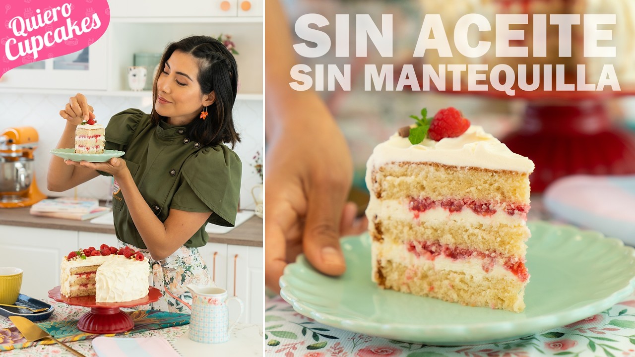 ¡Tarta SIN MANTEQUILLA con CHOCOLATE BLANCO y FRAMBUESAS! 🍫🍇 | Fácil y Deliciosa | QUIERO CUPCAKES