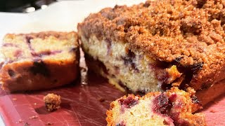 Blueberry Banana Cream Cheese Quick Bread with Streusel Topping